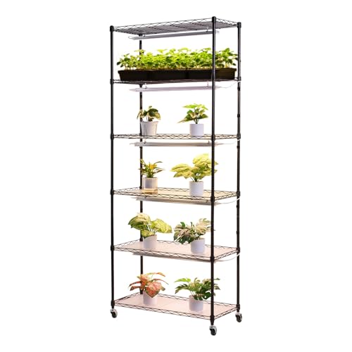 Plant Shelf with Grow Light (Black / 6-Tier)