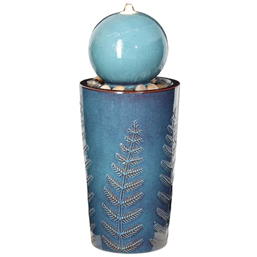 29.5" H Ceramic Sphere Water Fountain with LED Light (Blue Glaze Pebbles Teal 29.5"h-sphere)