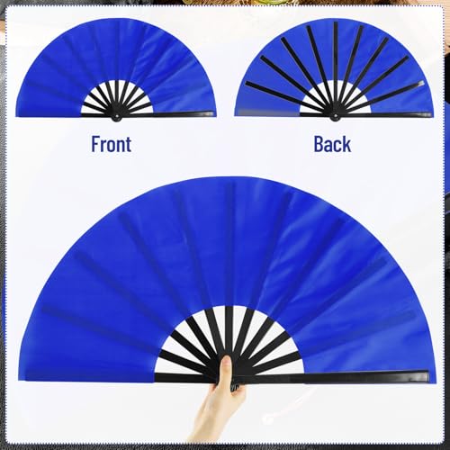 2 Packs Large Folding Hand Fans (Rose Red and Blue)