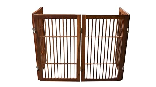 Pet Dog Gate Freestanding (4 Panel 30" Tall / Brown Pet Gate)