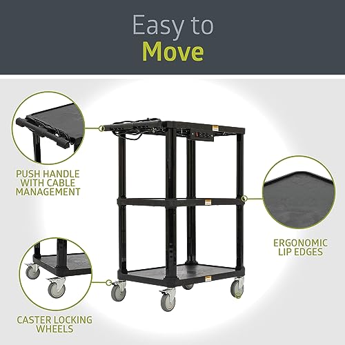3 Shelf Mobile Utility Cart with 3 Outlets and 8' Cord (2 Pack)