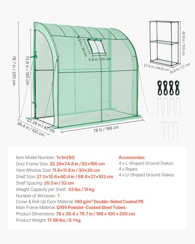 Walk in Greenhouse (Green / 6.5x3.3x6.6 ft)