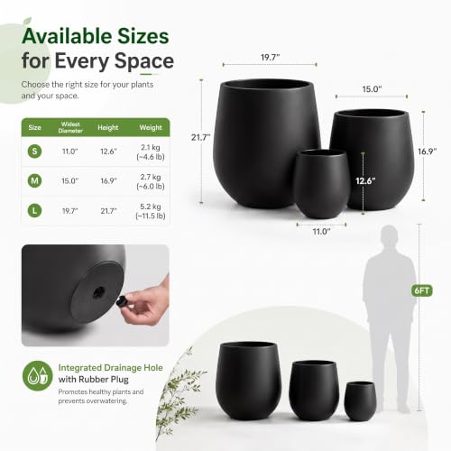 Premium Mt Wilson Tall Tapered Fiberstone Planter for Indoor Outdoor Use (Black / 20.1'' D x 21.9'' H)