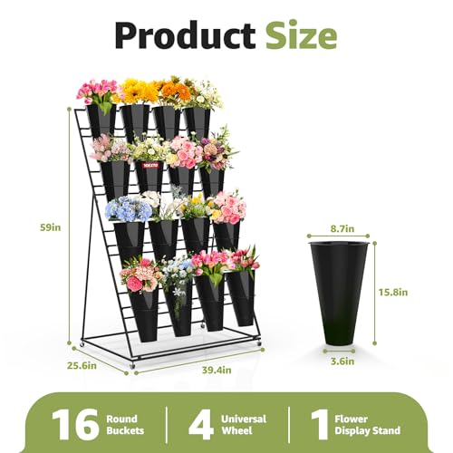 Flower Display Stand 4 Layers with 16 PCS Round Buckets