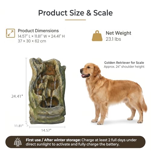 Solar Outdoor Water Fountain (Wooden Solar Powered - 24.4 Inch)