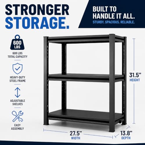 Garage Shelving Heavy Duty Shelving Unit (3TIER 31.5"H×27.5"W×13.8"D)