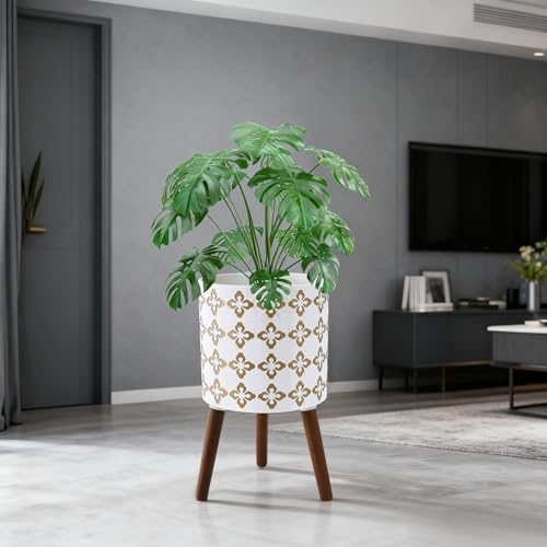 12 Inch Planter Pot with Stand (White Gold Floral / 12 Inch)