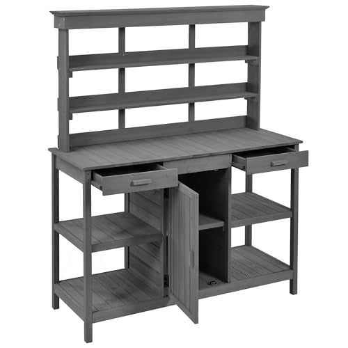 66" Large Outdoor Farmhouse Wooden Potting Bench Table (53.74 inch Length / Gray)