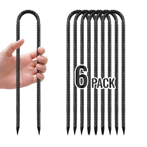 12 Inch Rebar Stakes (6pcs / U-HOOK-Black-6mm)