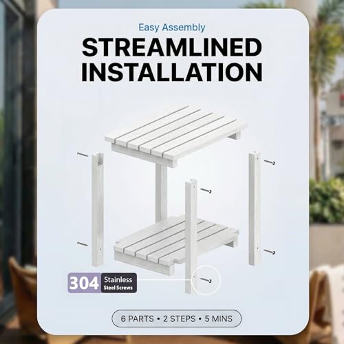 Outdoor Side Table (White / Square 2-Tier)