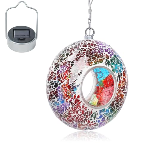 Bird Feeder Fly Through Mosaic Solar Birdfeeder for Garden Decor (Multi)