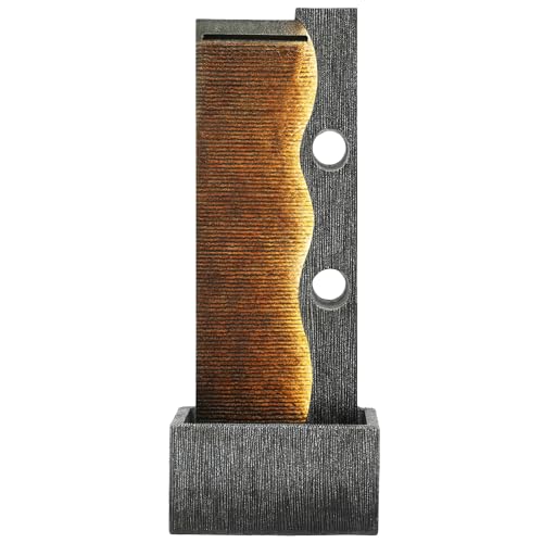 AUTODAYA 39" Modern Zen Outdoor Water Fountain LED Cascading Waterfall (Weathered Gray 39"h)