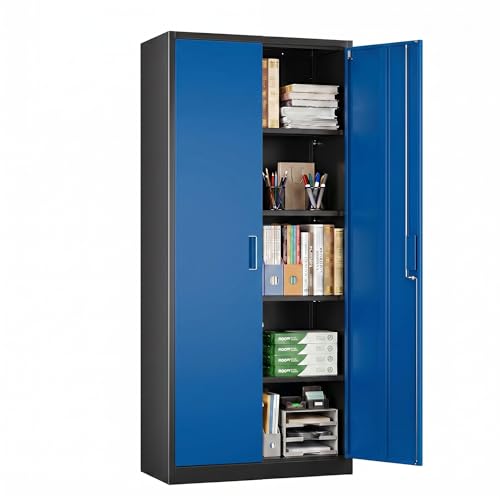71 Inch Lockable Metal Storage Cabinet (Black & Blue / 15.75"D x 31.50"W x 70.87"H)