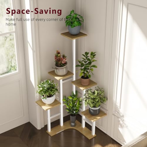 Corner Plant Stand Indoor 6 Tiered Corner Plant Shelf (White Oak / 6 Tier-Square)