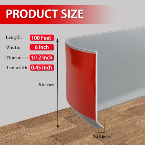 Vinyl Wall Base Rubber Baseboard Molding Trim Self Adhesive 6" Wide (Gray / 6in x 100ft)