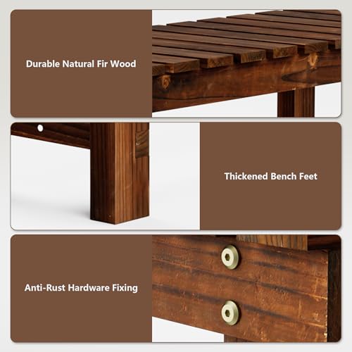 35.5" Outdoor Garden Bench (Carbonized Brown / 35.5 IN)