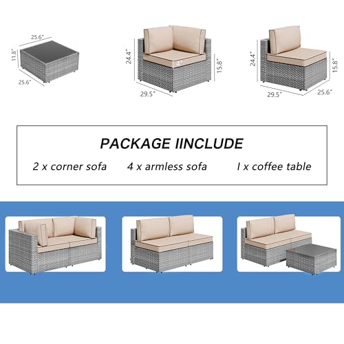7 Pieces Outdoor Patio Furniture Sets (Khaki/7 Pieces)