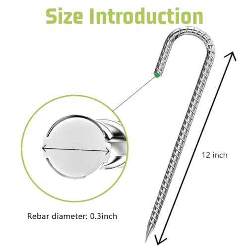 Rebar-Stakes-12-Inch, Ground Stakes Heavy Duty J-Hook Galvanized Anti-Rust Heavy Duty Ground Anchors for Garden Dog Fence Chicken Coop Christmas Decorations Deer Fence 10pcs (10 Count)