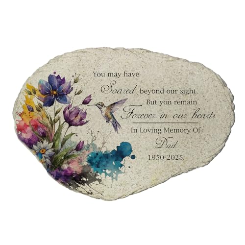 Personalized Memorial Garden Stone Floral Hummingbird Forever in Our Hearts Outdoor Remembrance Gift (Hummingbird / Large)