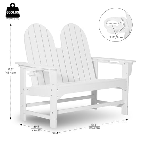 Outdoor Patio HDPE Adirondack Garden Skinny Bench (White / 51.5IN)