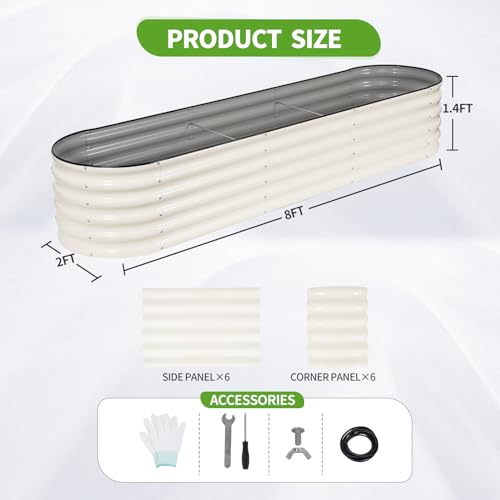 Galvanized Raised Garden Bed Outdoor (White / 8x2x1.4ft)