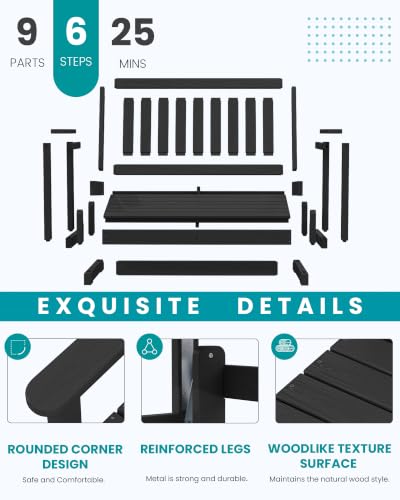 HDPE Outdoor Glider Bench Set of 4 (Black / 4 Pack)