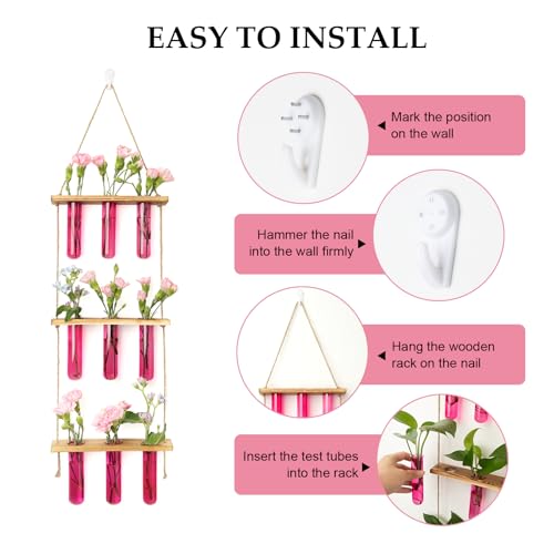 Wall Hanging Propagation Station with Wooden Stand Pink (Pink-9 Tube Vase)
