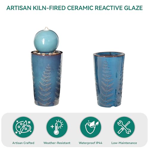 Autodaya 30" Sphere Outdoor Water Fountain (29.5"h-sphere Teal Blue Glaze)