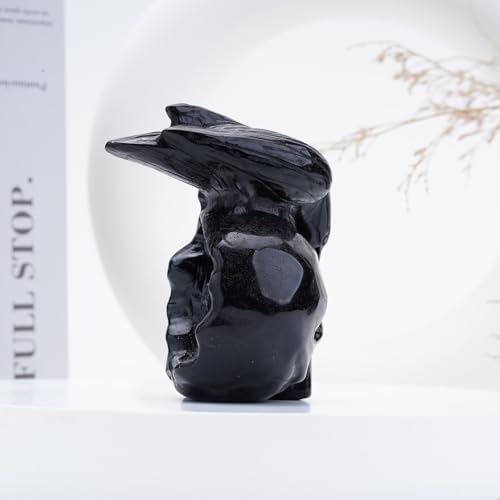 Natural Black Obsidian Crystal Skull and Crow Head Hand Carved Reiki Healing Stone Statue Healing Home Office Art Room Decoration (Obsidian / 3inch)