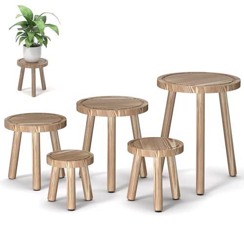 5 Pack Wood Plant Stands Indoor (light burnt color / 5 Pack)