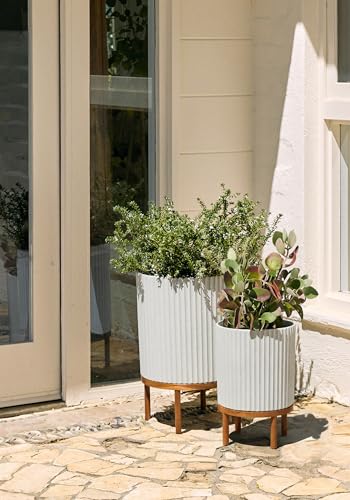 Demi Series Raised Duo Planters (White/Brown / Bundle)