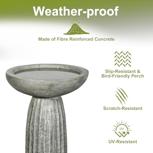 24.4" Pedestal Bird Bath for Outdoor (Concrete Gray)