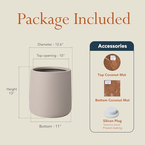 12.6" Premium Conico Fiberstone Outdoor Planter (Taupe / 13" H x 12.6" D)