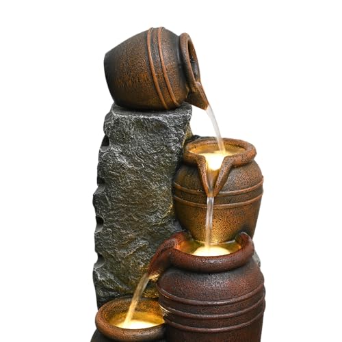 34'' Outdoor Garden Water Fountain with Lights (Brown 34in)