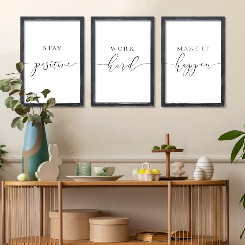 Inspirational Quotes Wall Art Decor 3 Piece 11"X16" Black (16"L x 11"W / Stay Positive Work Hard Make It Happen（Black))