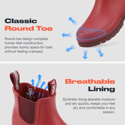 Women's Short Rain Boots Waterproof Ankle Chelsea Boots (7 / Burgundy Red)