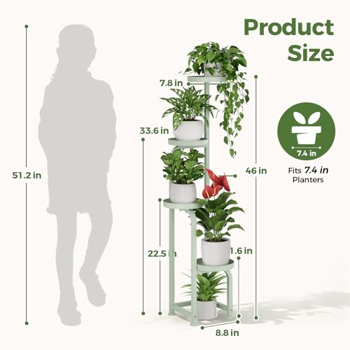 Corner Plant Stand Indoor Outdoor Tall Metal Flower Pot Stands (Mint Green / Spiral 4Tier)