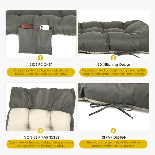Outdoor Chaise Lounge Chair Cushion (Dark Grey)