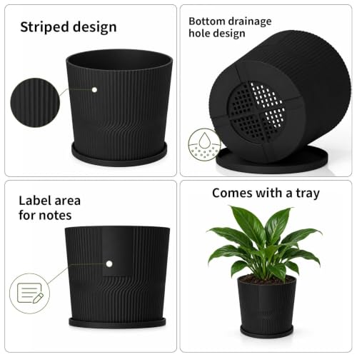 2 Pack Plant Pots Indoor (Black / 4.8''+5.5'')