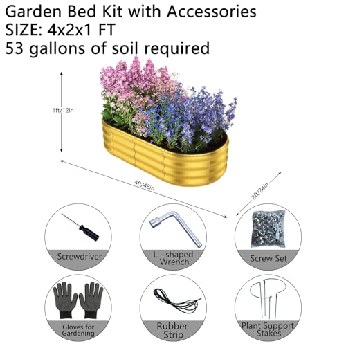 Garden Box Raised Flower Bed Galvanized Metal Planter Round Raised Garden Bed Kit for Gardening Outdoor 2PC Gold 4X2X1FT (Gold / 4x2x1FT（2pcs）)