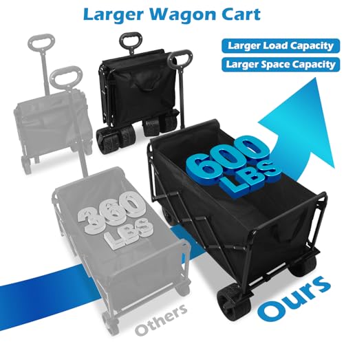 600LBS Beach Wagons Carts Foldable for Sand (Black_600lbs)