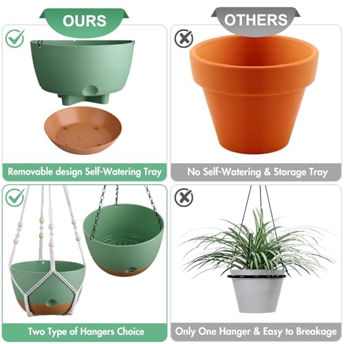 8/10/12 Inch Self Watering Hanging Planters for Outdoor/Indoor (Green / 8/10/12inch)