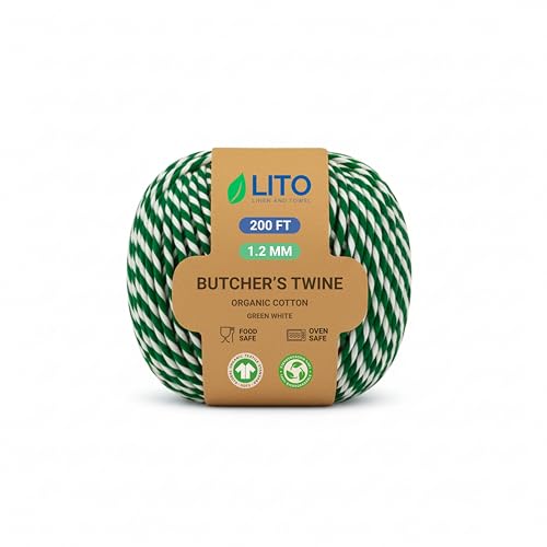 Green & White Cotton Twine 200 Feet (Green White / 12 PLY- 200 FEET- Pack of 1)