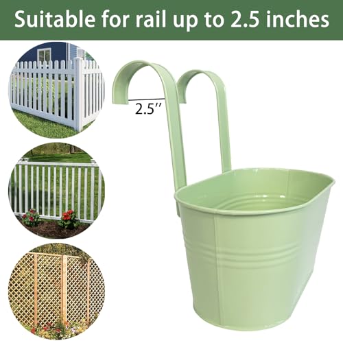 4 Pack 10" Balcony Hanging Metal Fence Planters Flower Pots (Mint Green)