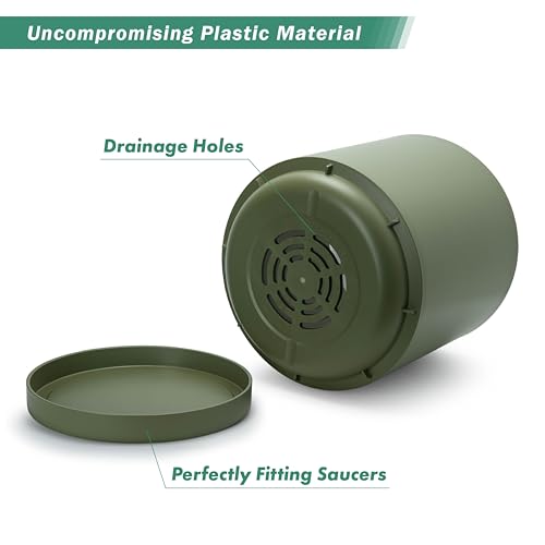 Plastic Planter Pot with Saucer (16 Inch / Olive)
