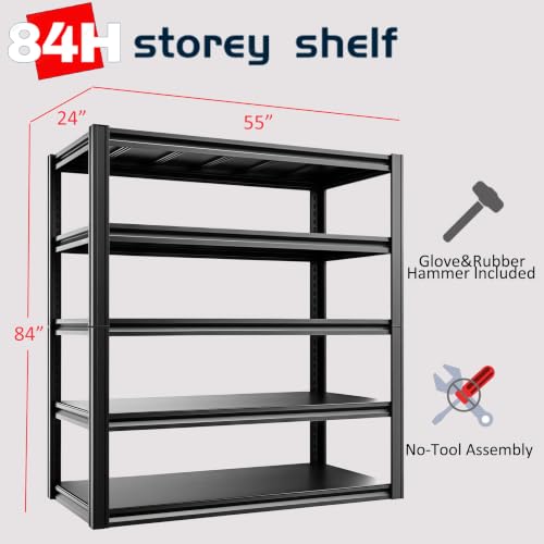 5 Tier Heavy Duty Garage Shelving (5T 55" W x 24" D x 84" H)
