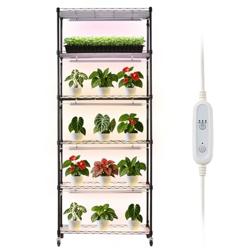 Plant Shelf with Grow Light (Black / 6-Tier)
