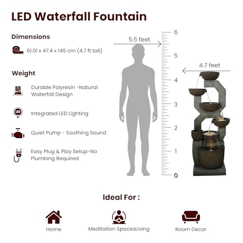 Outdoor Freestanding Water Fountain Large Garden Feature (Grey-57inch)