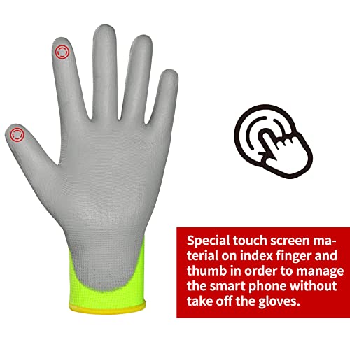Touchscreen Safety Work Gloves for Men 12 Pairs PU Coated Yellow M (Yellow / Medium)