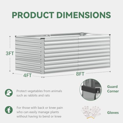 8x4x3ft Raised Garden Bed Outdoor (Silver / 8x4x3 FT-2PC)